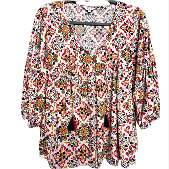 quarter sleeves tie tassels V neck Petite Medium blouse shirt See measurements - Picture 1 of 8